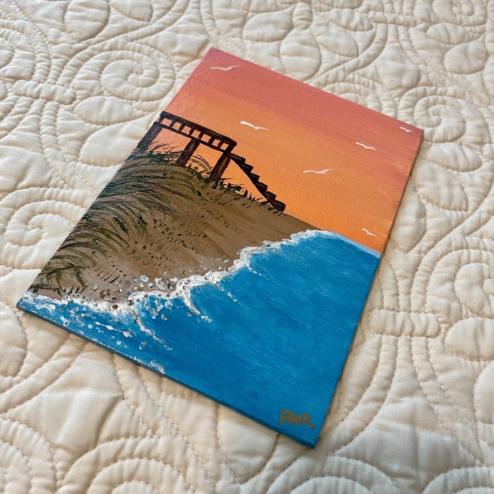 "Take Me To The Beach" ~ Orange Sunset, 5x7, Acrylic Painting